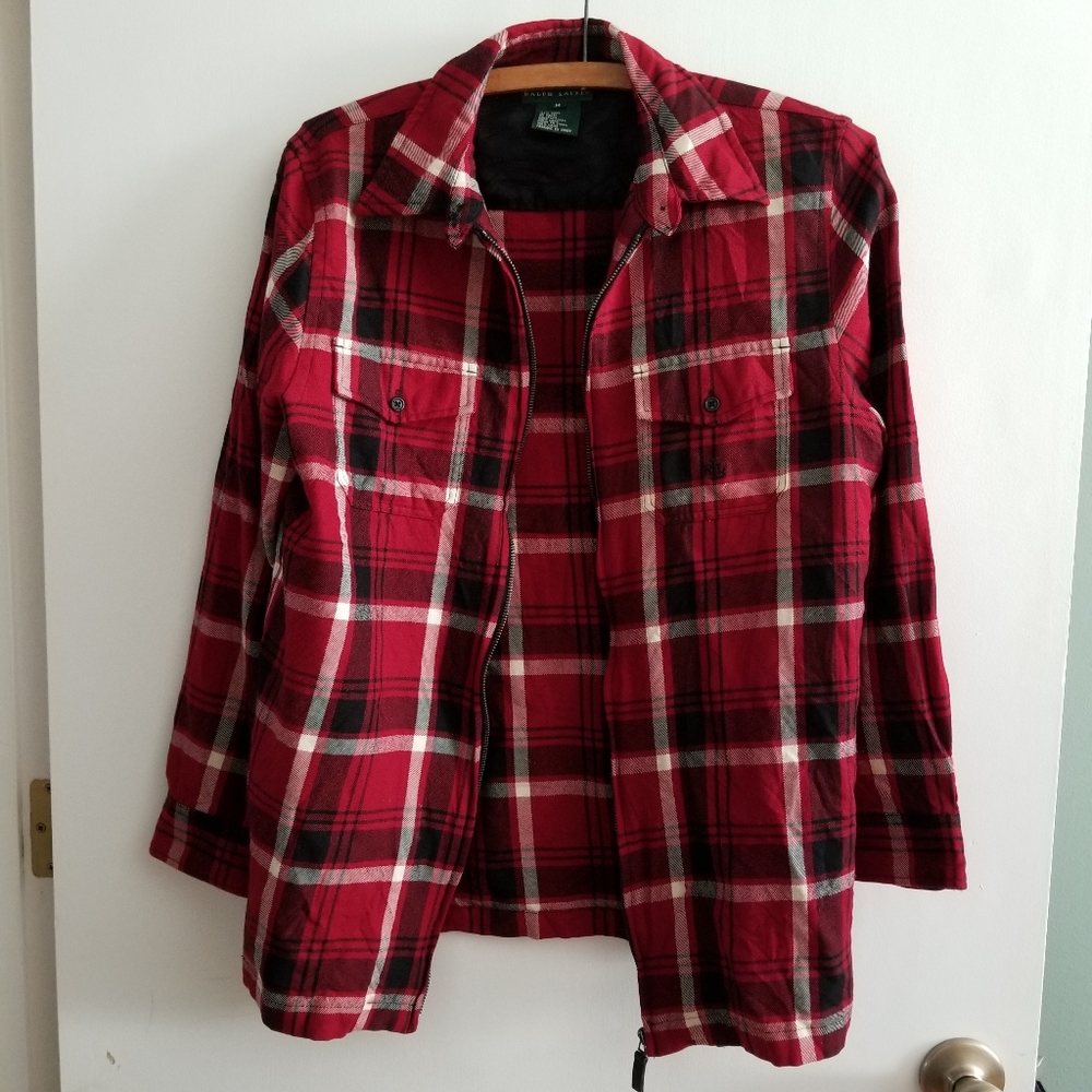 Womens Lauren By Ralph Lauren 100% New Wool Plaid Zip Shirt Jacket / …